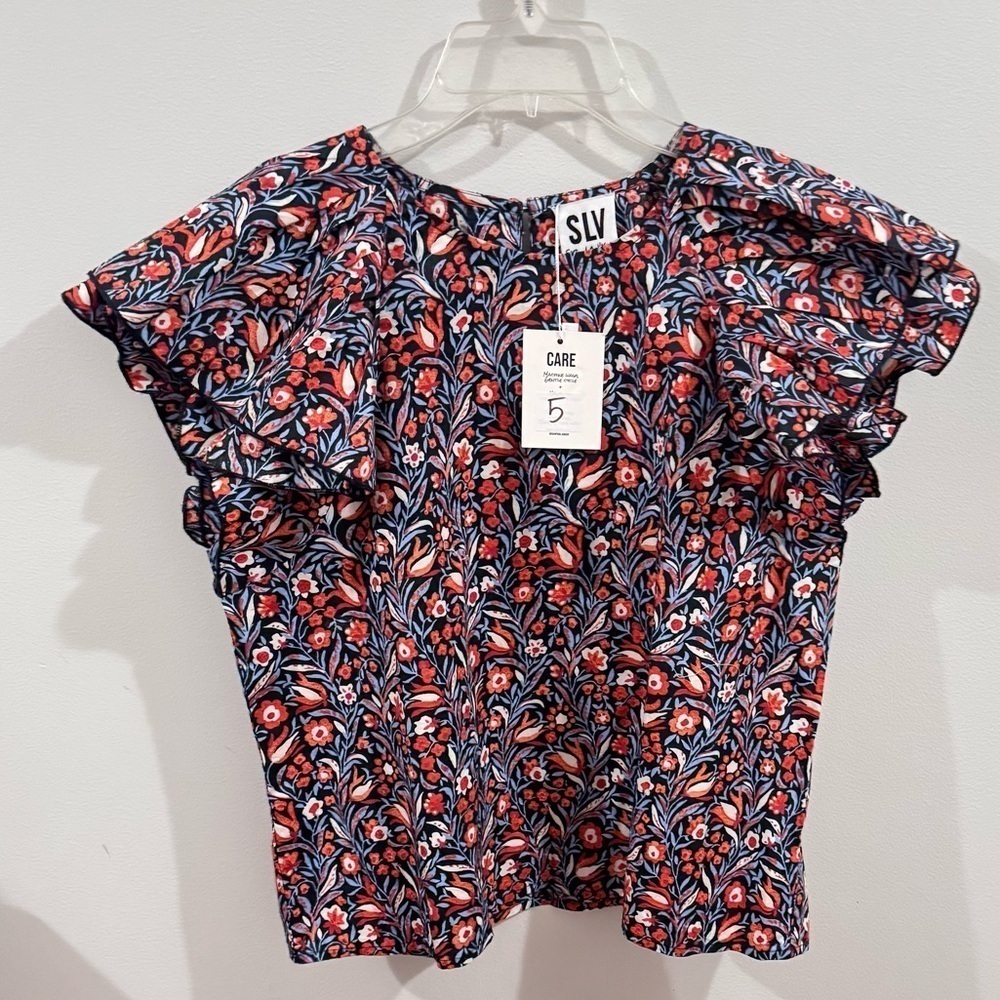 NWT Sur La Vague Floral Ruffle Short Sleeve Top Size Small/Medium - Picture 2 of 7